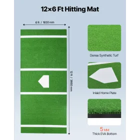VEVOR Baseball-slagmåtte, 366x183 cm Batting Cage-måtte, Batters Box-træsmåtter, Softball-slagtræningsudstyr med hjemmeplade