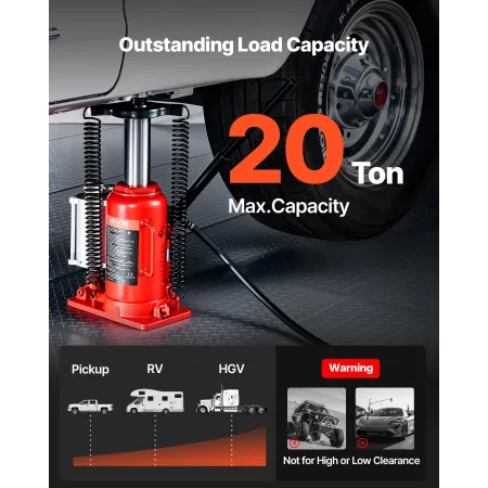 VEVOR lufthydraulisk flaskedonkraft, 20 tons belastningskapacitet, 260-495 mm løfteområde, pneumatisk/manuel kraftig svejset