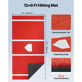 Baseball Hitting Mat, 366x183cm Batting Cage Mat, Batters Box Turf Mats, Softball Batting Practice Equipment with Home Plate and