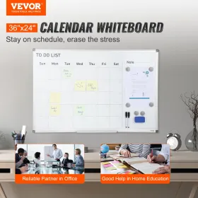 Calendar Whiteboard, 36 x 24 Inches Magnetic Dry Erase Calendar Board, Monthly Planner Whiteboard for Wall, 1 Magnetic Erase &