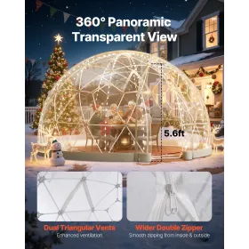 VEVOR Garden Dome Igloo, 3.6 x 2.2 m Outdoor Clear Bubble Tent for 4-7 Person, Weatherproof Geodesic Dome Greenhouse with Window
