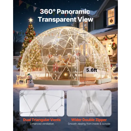 VEVOR Garden Dome Igloo, 3,6 x 2,2 m udendørs klart bobletelt til 4-7 personer, vejrbestandigt geodætisk kuppeldrivhus med