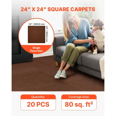 VEVOR Tæppefliser 610x610 mm, 20 STK Peel and Stick Tæppe Firkantet tæppe, selvklæbende kommercielt gulv blødt polstret for