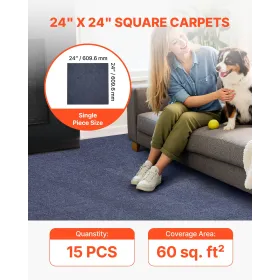Carpet Tiles 610x610 mm, 15 Pack Peel and Stick Carpet Square Rug, Self Adhesive Commercial Floor Soft Padded for Seamless Cover