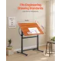 VEVOR Drafting Table, Adjustable 0°–90° Tilt Drawing Desk, Portable Artist Table with Black H-Frame and Brown Desktop, Wooden Pa