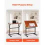 VEVOR Drafting Table, Adjustable 0°–90° Tilt Drawing Desk, Portable Artist Table with Black H-Frame and Brown Desktop, Wooden Pa