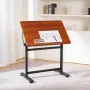 VEVOR Drafting Table, Adjustable 0°–90° Tilt Drawing Desk, Portable Artist Table with Black H-Frame and Brown Desktop, Wooden Pa