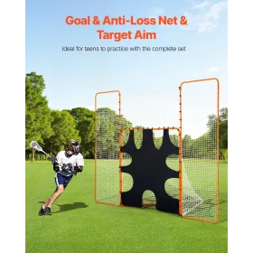 3-IN-1 Lacrosse Goal, 12x9 ft Lacrosse Net with Backstop and Target, Quick & Easy Setup Backyard Rebounder Equipment, Steel Fram