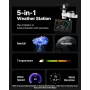 VEVOR 5-i-1 trådløs vejrstation, 7,5 tommer / 190,5 mm VA-skærm, solcelledrevet udendørssensor, regnmåler, indendørs udendørs
