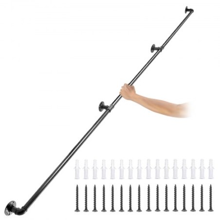 Rørtrappe gelænder, 9ft trappelast, 440 kg belastningskapacitet kulstofstålrør gelænder, industriel rør gelænder med