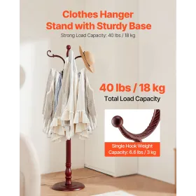 Knagerække Fritstående, Træ Knagestativ med vægtet base og 11