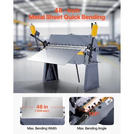 VEVOR Box and Pan Brake, 1220 mm/48 inch Sheet Metal Bending Brake, 12-Gauge Mild Steel Capacity, 0-135 Degree Adjustable, Metal