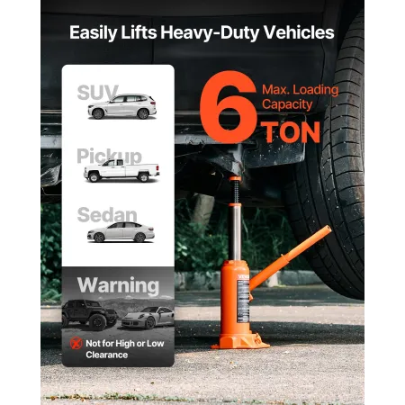 VEVOR Hydraulisk flaskedonkraft, 6 tons lastkapacitet, 195-375 mm løfterækkevidde, kraftig hydraulisk svejset flaskedonkraft