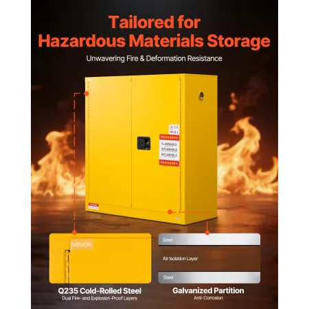 Flammable Cabinet, 109.2 x 46 x 118 cm, 29 Gallon Flammable Storage Cabinet with Adjustable Shelf, Cold-Rolled and Galvanized St
