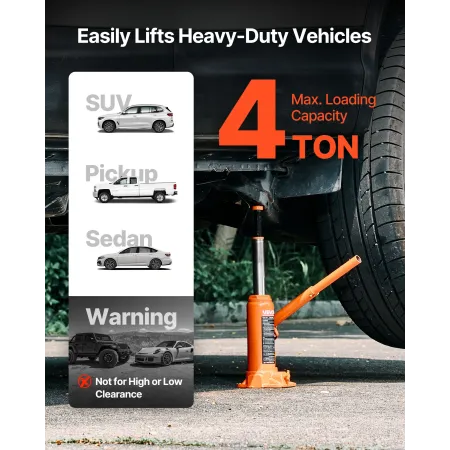 VEVOR Hydraulic Bottle Jack, 4 Ton Load Capacity, 185-350 mm Lifting Range, Heavy Duty Hydraulic Welded Bottle Jack for Car, SUV