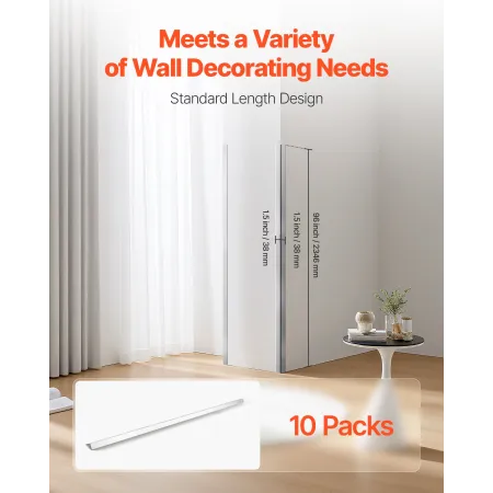 VEVOR Stainless Steel Wall Corner Protector, 38 x 38 x 2436 mm, 10 Pack Metal Corner Guards, 304 Stainless Steel Edge Trim 90-De