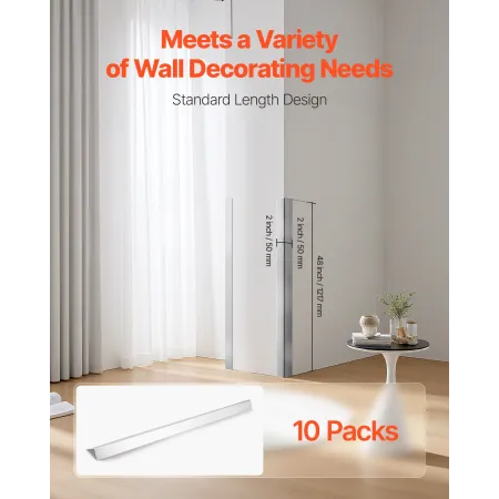 VEVOR Væghjørnebeskytter i rustfrit stål, 50 x 50 x 1217 mm, 10 pakke metal hjørnebeskyttere, 304 Kantbeklædning i rustfrit