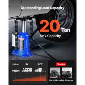 VEVOR lufthydraulisk flaskedonkraft, 20 tons belastningskapacitet, 260-495 mm løfteområde, pneumatisk/manuel kraftig svejset