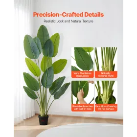 VEVOR Artificial Bird of Paradise 1829 mm høje, falske tropiske planter med 13 stammer og hvid potte, kunstig gulv silketræ,