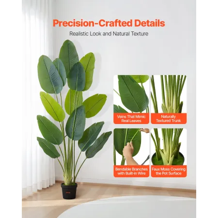 VEVOR Artificial Bird of Paradise 1829 mm høje, falske tropiske planter med 13 stammer og hvid potte, kunstig gulv silketræ,