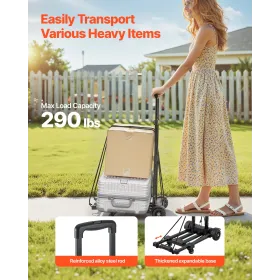 VEVOR Folding Hand Truck, 131.5 kg Load Capacity, Collapsible Luggage Cart with 4 Wheels, 2 Elastic Ropes & Expandable Base, Uti