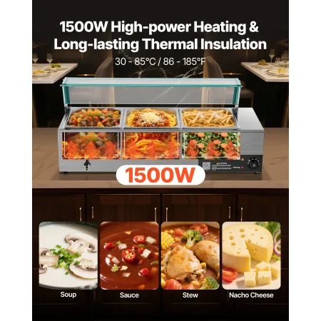 kommerciel madvarmer, 1500 W elektrisk dampvarmer i rustfrit