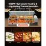 VEVOR kommerciel madvarmer, 1500 W elektrisk dampvarmer i rustfrit stål med glasdæksel, 3-pandes bordplade Buffet Bain Ma