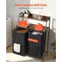 2 Tiers Laundry Sorter, Tall Laundry Hamper with Metal Frame and Wooden Tabletop, 2 Section Rolling Basket Organizer Storage wit