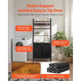 VEVOR 4 Tiers Laundry Sorter, Tall Laundry Hamper with Shelves and Hooks, 2 Section Freestanding Basket Organizer Storage with 6