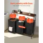 2 Tiers Laundry Sorter, Tall Laundry Hamper with Metal Frame and Wooden Tabletop, 3 Section Rolling Basket Organizer Storage wit