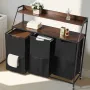 VEVOR 2 Tiers Laundry Sorter, Tall Laundry Hamper with Metal Frame and Wooden Tabletop, 3 Section Rolling Basket Organizer Stora