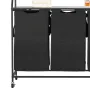2 Tiers Laundry Sorter, Tall Laundry Hamper with Metal Frame and Wooden Tabletop, 3 Section Rolling Basket Organizer Storage wit