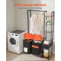 3 Tiers Laundry Sorter with Rack, Tall Laundry Hamper with Shelves and Drawers, 2 Section Freestanding Hanging Rack Storage with