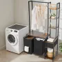 3 Tiers Laundry Sorter with Rack, Tall Laundry Hamper with Shelves and Drawers, 2 Section Freestanding Hanging Rack Storage with