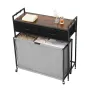 3 Section Laundry Sorter, Rolling Laundry Hamper with 2 Drawers, Hooks & Wheels, Rolling Basket Organizer Storage with Pull-Out 