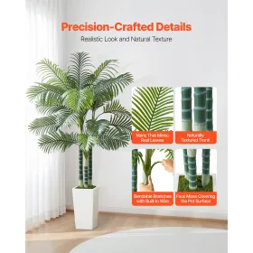 VEVOR Artificial Areca Palm Tree 1829 mm, Fake Palm Tropical Plants with White Tall Planter, Faux Floor Silk Plant in Pot, Large