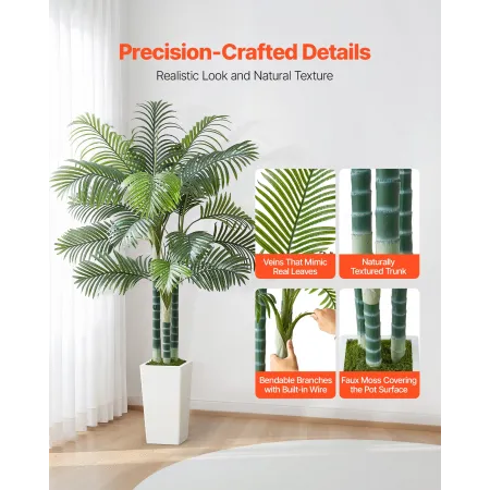 VEVOR Artificial Areca Palm Tree 1829 mm, Fake Palm Tropical Plants with White Tall Planter, Faux Floor Silk Plant in Pot, Large