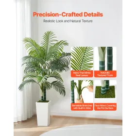 VEVOR kunstigt Areca palmetræ 1524 mm, falske palme tropiske planter med hvid høj plantekasse, kunstig silkeplante i potte, stor