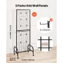 VEVOR 3 Packs Grid Wall Panels, 600 x 1640mm Wire Grid Panels Display Rack, Movable Art Display Shelf with Wheels and 30 Hooks, 