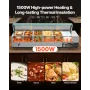 VEVOR Commercial Food Warmer, 1500W Electric Stainless Steel Steam Food Warmer with Glass Cover, 6 x 1/3 Size Pans Buffet Bain M