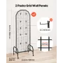 2 Packs Grid Wall Panels, 600 x 1640mm Wire Grid Panels Display Rack, Movable Art Display Shelf with Wheels and 20 Hooks, Black 