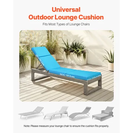 Chaise Lounge Cushion, 183x53.3x9.8 cm, Set of 2 Outdoor Lounge Chair Cushions, Waterproof & Fade-Resistant, Sun Lounger Cushion