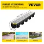 VEVOR rendeafløbssystem, kanalafløb med metalrist, 150x130 mm HDPE afløbsrende, sort plast garagegulvafløb, 3x
