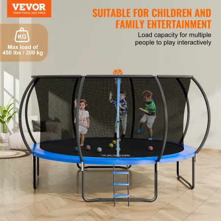 14FT Trampoline, 450 lbs Trampoline with Enclosure Net, Ladder, and Curved Pole, Heavy Duty Trampoline with Jumping Mat and Spri