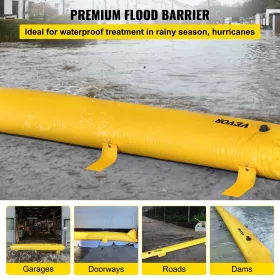 VEVOR Flood Barrier, 732 × 25.4 × 15.3 cm, Reusable PVC Water Diversion Tubes, Lightweight Hydro Barrier with Excellent Waterpro