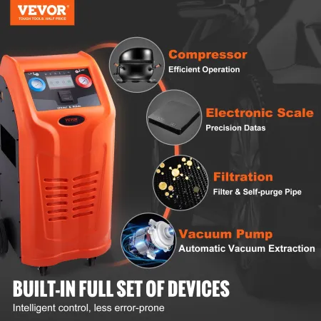Fully Automatic Refrigerant Recovery Machine - Dual Cylinder AC Recovery Machine Kit Built in Compressor/Electronic Scale/Filter