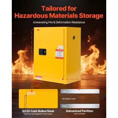 Flammable Cabinet, 59 x 46 x 90 cm, 13 Gallon Flammable Storage Cabinet with Adjustable Shelf, Cold-Rolled and Galvanized Steel 