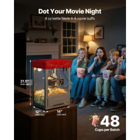 VEVOR popcornmaskine, 0,2 kg kedel i rustfrit stål, 800 W kommerciel popcornmaskine til bordplade, 48 kopper pr. batch Theater