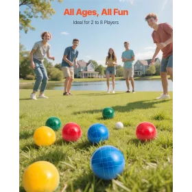 VEVOR boccia kuglesæt, 90 mm, med 8 harpiksbolde, Pallino, bæretaske og målereb, rød/grøn/blå/gul 4 farver, til 2