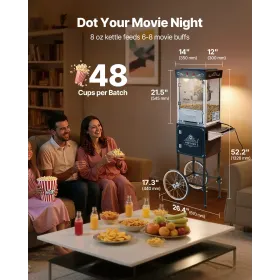 VEVOR popcornmaskine med vogn, 0,2 kg kedel i rustfrit stål, 800 W kommerciel popcornmaskine, 48 kopper pr. batch Teaterstil Po